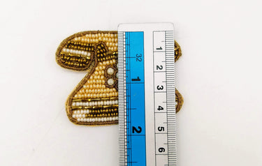 Retro Telephone Beaded Applique, Hand Embroidered In Beige, Bronze And Beige Beads